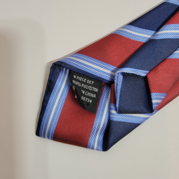 Red/Light Blue/Dark Blue/White Striped Boys Clip Tie - Picture 4 of 5